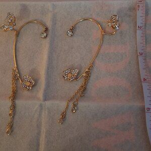 Sparkly pair Rhinestone Butterfly Ear Cuff Earrings-NO Pierce NWOT STUNNING!